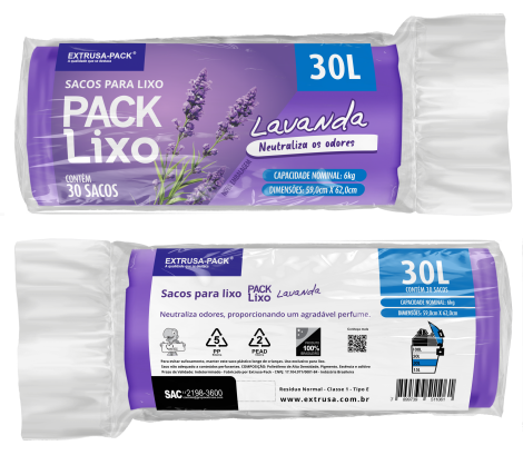 PACK LIXO LAVANDA 030 LITROS 59X62 FD 10X30 UN
