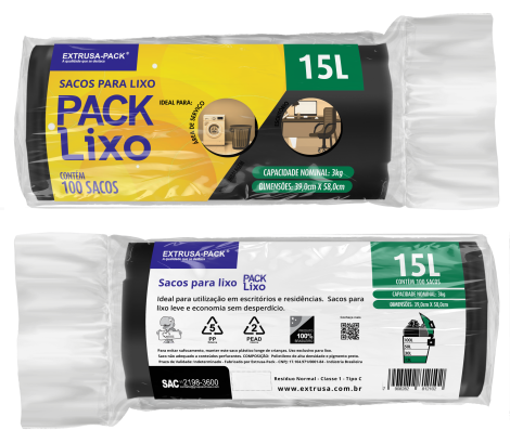 PACK LIXO 015 LITROS PRETO 39X58 FD 10X100 UN