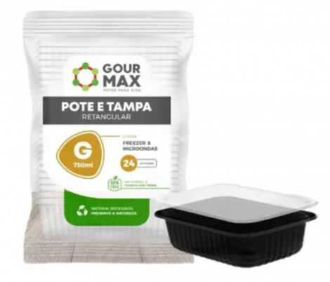 GOURMAX - KIT 750ML RETANGULAR PRETO G - PT.24UN