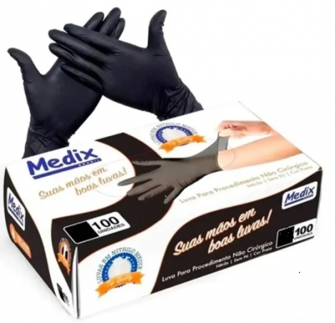 MEDIX - LUVA NITRILICA PRETA SEM PO (M) - PT.100UN (12036)