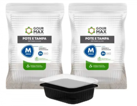 GOURMAX - KIT 500ML RETANGULAR PRETO M - PT.24UN