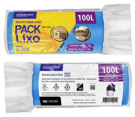 PACK LIXO 100 LITROS AZUL 75X105 FD 10X25 UN