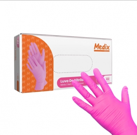 MEDIX - LUVA NITRILICA ROSA SEM PO (G) - PT.100UN (12042)